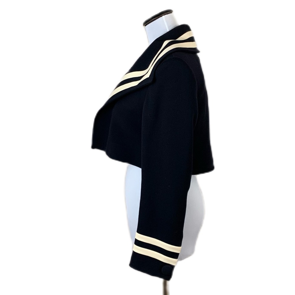 Vintage Rodney Vaughn SZ 4 Telford Black Cream Striped Sailor Collar Wool Jacket - Picture 4 of 10